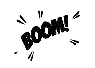 Black crayon hand-drawn boom comic style text icon on transparent background © Design By Mehedi