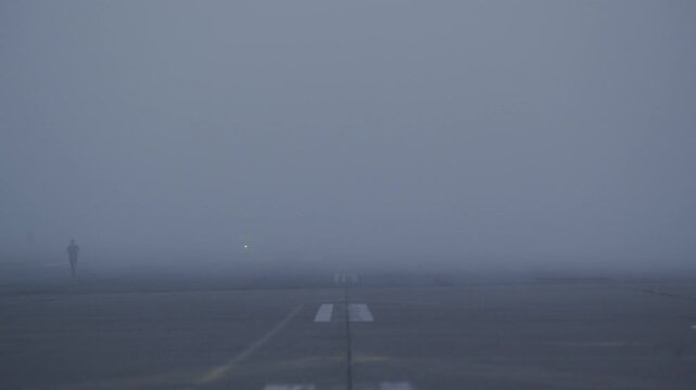 fog in the morning on runway Tempelhof airfield Berlin 4K