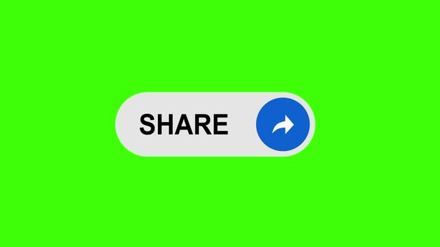 A flat 2D graphic horizontal bar featuring a blue forward arrow icon clicked by a mouse cursor on a green screen background for chroma key background for video editing. YouTube Share Button Animation.
