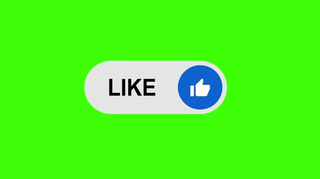 A flat 2D graphic horizontal bar featuring a blue thumbs-up icon clicked by a mouse cursor on a green screen background for chroma key background for video editing.
