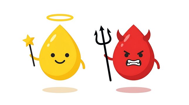 Cartoon Angel and Devil Liquid Drops Illustration Representing Good and Bad Health Comparison