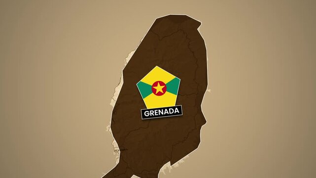 Grenada map outline with national flag graphic video footage