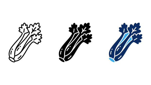 Fresh celery stalks with leafy tops healthy vegetable vector icons set