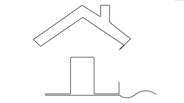 Continuous line art house with chimney drawing animation