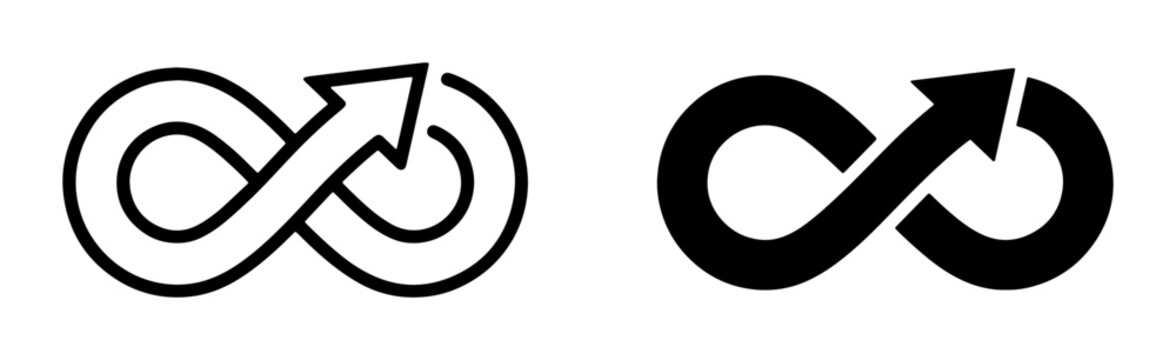 Infinity loop arrow icon, solid glyph for app and web