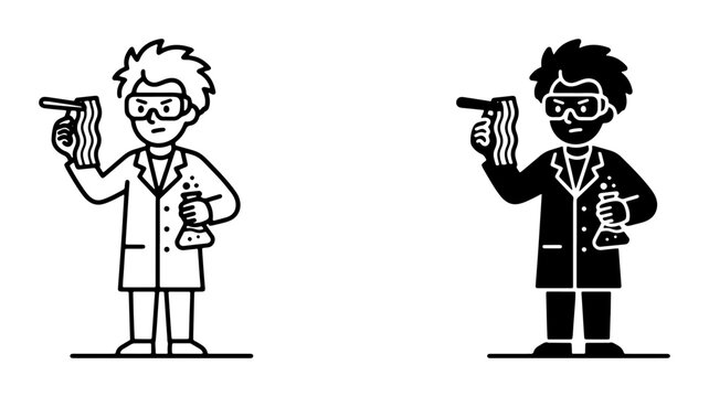 Scientist holding bacon and flask for logo