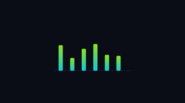 Animated digital audio equalizer bars with gradient glow effect for music visualization animation 4k