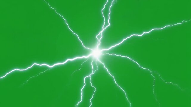 Cosmic Lightning Branching from Glowing Plasma Core on Green Screen