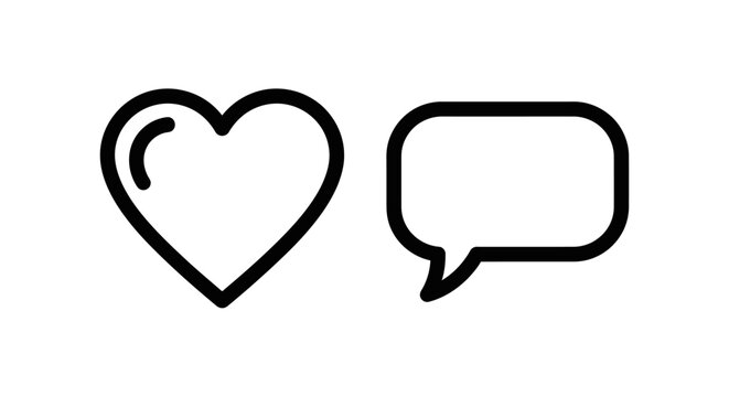 Black outline heart love symbol and rounded chat speech bubble communication icon with communication favorite dialogue conversation feedback interaction interface minimalist
