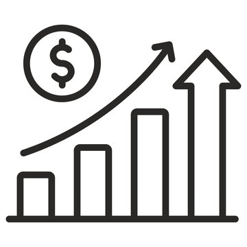 Growth chart with dollar sign and upward arrows