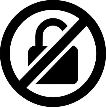 Open padlock symbol with prohibition sign symbolizing access denied during security concept isolated on transparent background