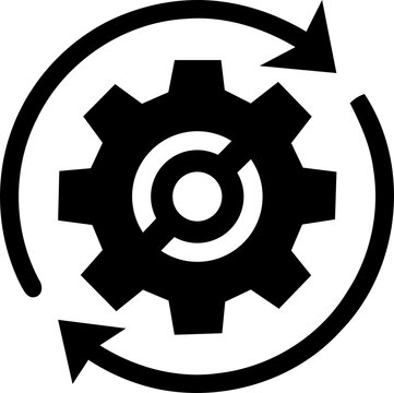 Mechanical gear with circular arrows indicating process and workflow isolated on transparent background