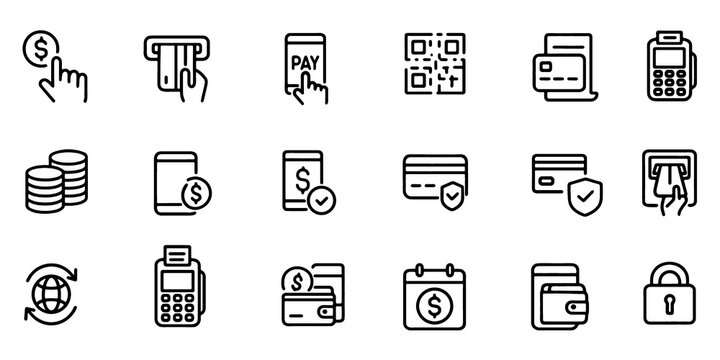 Digital payment icon set. Modern thin line vector illustration. Editable stroke.
