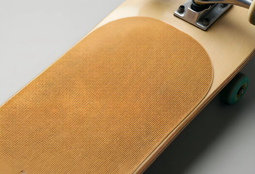 Urban youth culture and extreme sports, skateboard with textured grip tape deck detail for active lifestyle and street recreation on a neutral background