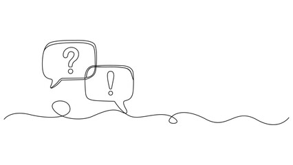 Obraz premium Continuous Line Drawing of Question and Exclamation Chat Bubbles Minimalist Illustration