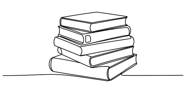 A simple continuous line drawing of a stack of books piled up on a flat surface representing reading education study knowledge and library resources isolated on transparent background