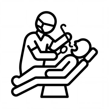 Dentist performing medical procedure on patient in dental chair icon