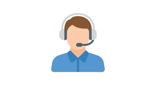 Customer support representative icon with headset on a white background