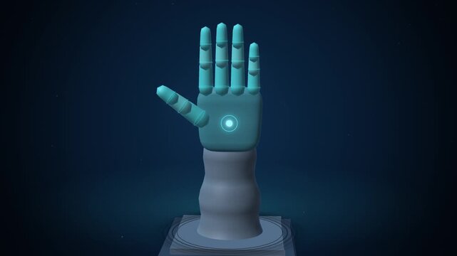 Cyan 3d printed prosthetic hand assembling finger by finger