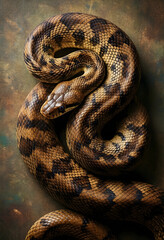 Obraz premium Wildlife conservation and nature study, brown patterned snake coiled on a textured rustic background for biology and environmental science education