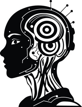 Futuristic cyborg head silhouette vector, artificial intelligence android human profile, cybernetic robot logo icon for tech web design