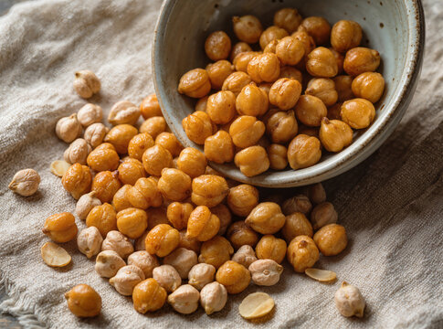 Roasted Chickpeas in Rustic Ceramic Bowl