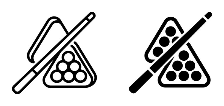Billiard balls and cue icon, solid