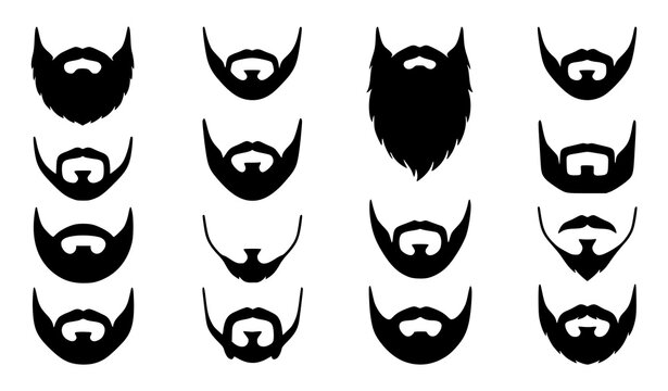 Men&rsquo;s Beard Style Silhouette Vector Set Featuring Full Goatee Long Short Boxed and Modern Facial Hair Designs