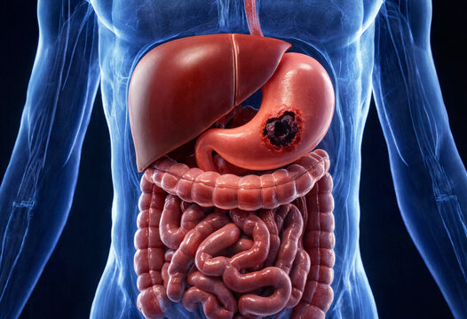 Human stomach ulcer anatomy illustration