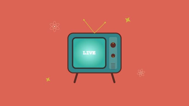 Vintage television icons broadcasting live on a coral background