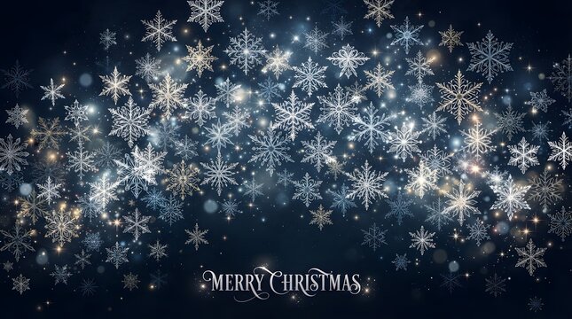This enchanting christmas day image showcases a mesmerizing display of sparkling snowflakes against a deep dark blue backdrop creating a magical and festive atmosphere perfect