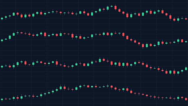 Seamless candlestick chart pattern on dark navy background