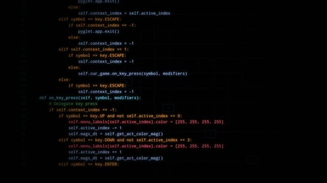 Abstract digital code stream with falling green python characters