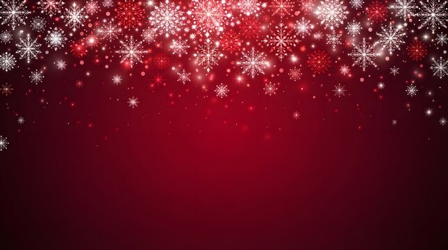 A breathtaking and festive christmas day background featuring a cascade of sparkling snowflakes and a rich deep red color palette evoking warmth joy and the