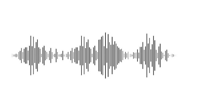 Black sound wave graphic representing digital audio frequency and music signal pulse