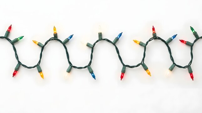Colorful christmas string lights isolated on white background