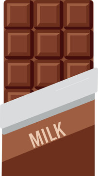 Vector illustration of a milk chocolate bar in open wrapper packaging on a white background