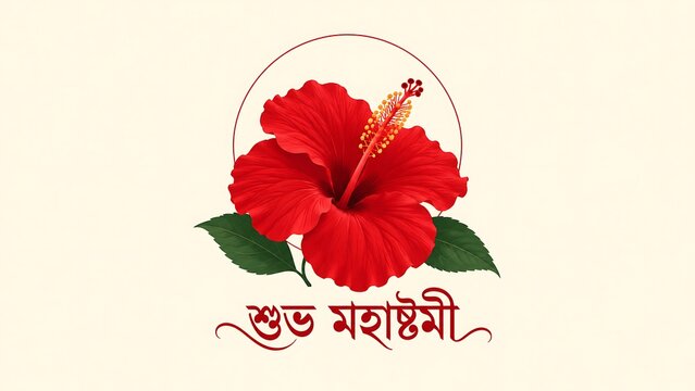 Crimson hibiscus maha ashtami greeting