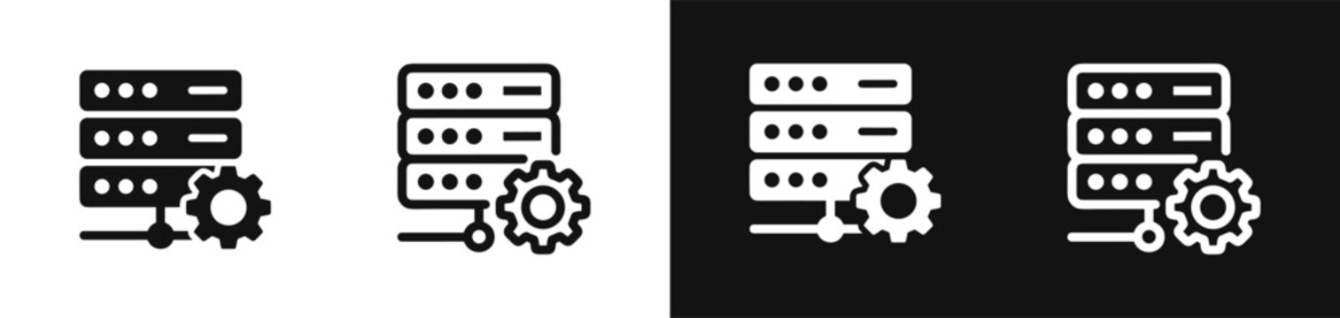 Database server rack with gear configuration icon set vector illustration