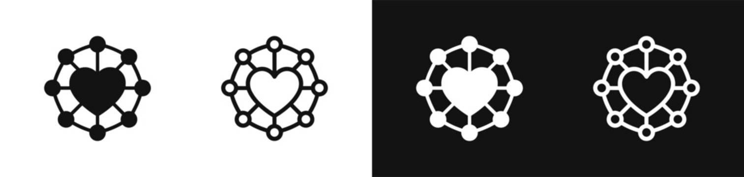 Community love heart icon set with social network nodes vector graphic