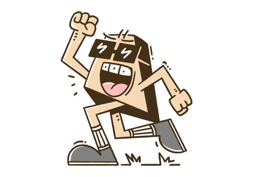 Cool retro geometric character running with excitement wearing sunglasses