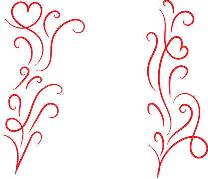 Red heart swirl border isolated on transparent background for romantic wedding invitation decoration