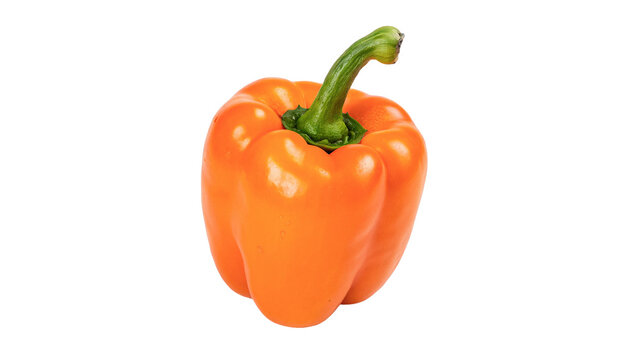 Whole fresh orange bell pepper raw organic sweet vegetable crop isolated on transparent background