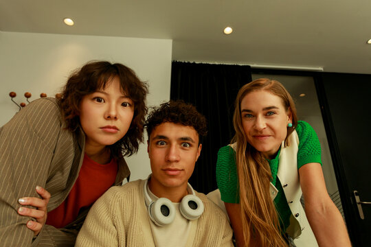 Students looking at camera