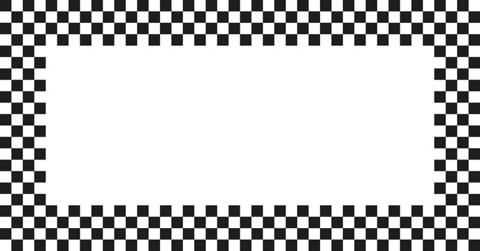 Black and white checkered border frame isolated background. Racing checkerboard rectangle with blank for motorsport design. Seamless pattern border ideal for banners and invitations.