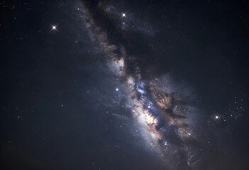 Fototapeta premium Astronomy and space exploration, milky way galaxy with bright stars and cosmic nebula in the deep night sky for science and nature background