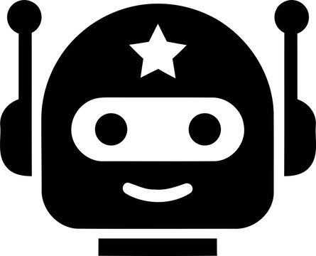 Friendly robot head icon with star and antennae during creative expression isolated on transparent background