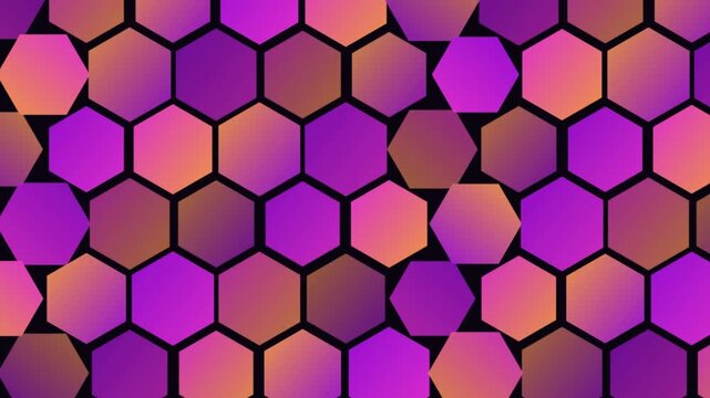 Colorful hexagon grid pattern pulsing with vibrant neon gradients