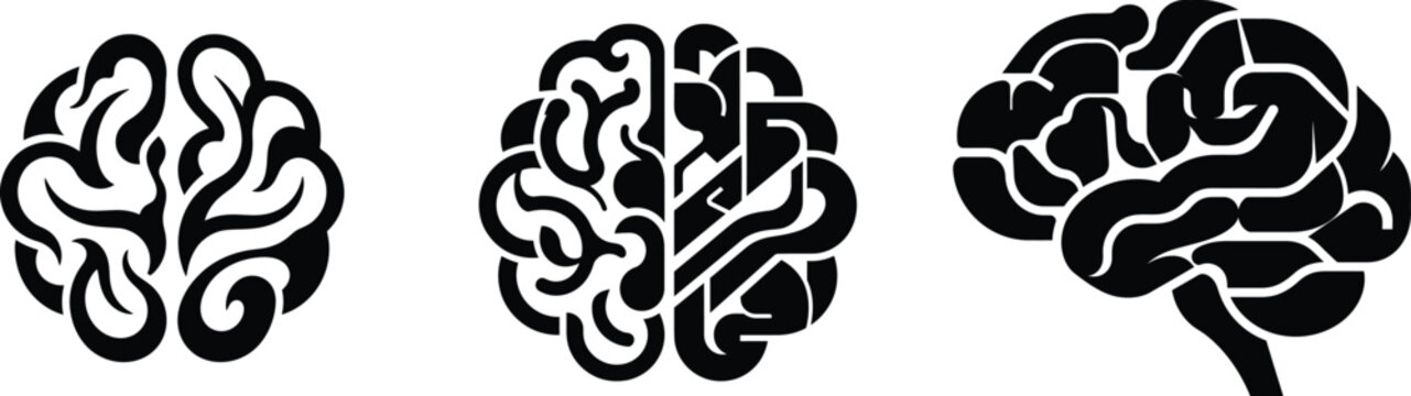 Human brain icon set featuring abstract anatomical silhouettes for