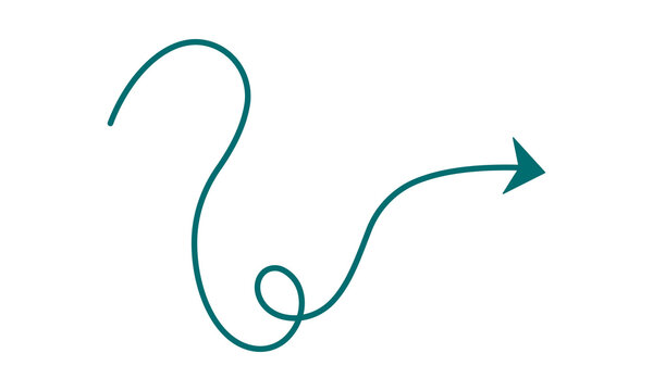 Solid teal arrow with loops and curves pointing right for graphic design and direction.